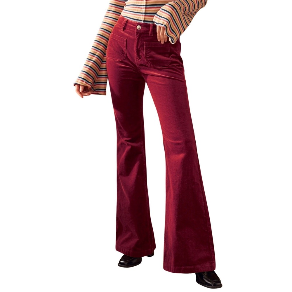 ModCloth‎ Pants Womens 20W Berry Red All Aboard Corduroy Flare Bell Bottom Retro